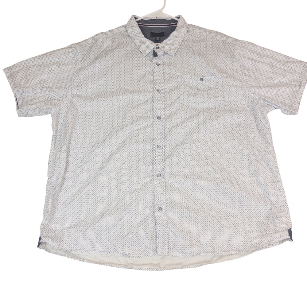 Steve's Jeans Mens 4X Button Down Shirt White Blue Geometric Print Short Sleeve